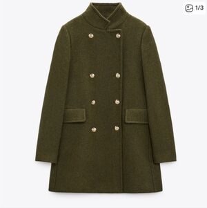 Zara Olive Double-Breasted Women's Coat